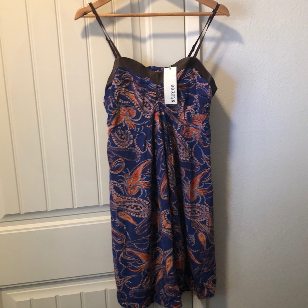 Storee navy blue orange paisley dress L